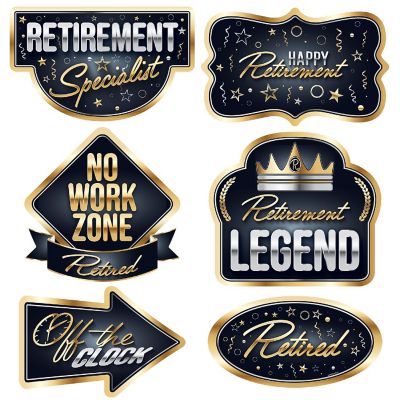 Beistle - 9"&amp;#8211;10&amp;#190;" - Black with Gold - Happy Retirement Cutouts! Image 1