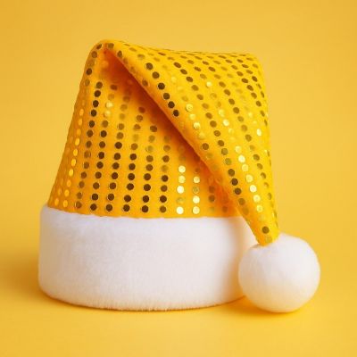 Beistle - Yellow - Sequin-Sheen Santa Hat! Image 1