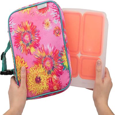 Bentology Lunch Box for Girls - Kids Insulated Lunchbox Tote Bag Fits Bento Boxes - Watercolor Flowers Image 3