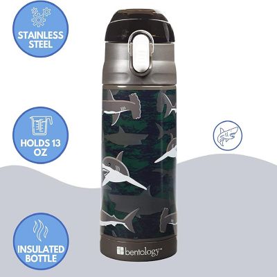 Bentology Stainless Steel 13 oz Shark Insulated Water Bottle for Kids - Easy to Use, Reusable, Spill Proof & BPA-Free- Keeps Cold for Hours, Leak Proof Image 2