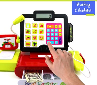 Big Mo&#8217;s Toys 27 Piece Cash Register Set With Pretend Play Food, Money, Lights and Sounds Image 1