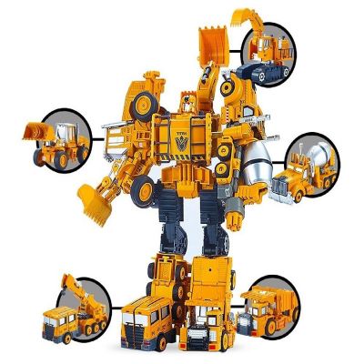 Big Mo&#8217;s Toys 5 pack Trans Truck Transform Tractor Robot Action Figures Combine into 1 Giant Robot Image 1