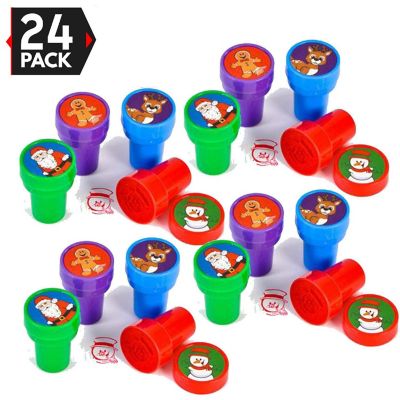 Big Mo's Toys 24 Christmas Assorted Bright Colored Plastic Stamps - Self Ink Christmas Stampers Image 1