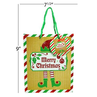 Big Mo's Toys Gift Bags - Holiday Paper Bags with  Glitter Designs - 6 Pack Image 3