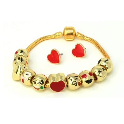 Big Mo's Toys Girls Gift - Emoji Charm Bracelet and Earrings Jewelry Set Image 2