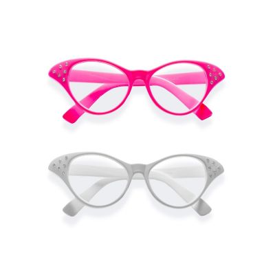 Big Mo's Toys Pink and White Cat Eye Retro Costume Dress Up Rhinestone Glasses Image 3