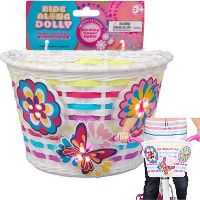 Bike Basket for Girls with Lightups - Kid's Bicycle Basket Accessories Gifts with 3 Motion Activated Blinking Flowers & Butterfly - (Fits Most Bikes) for Snacks Image 1
