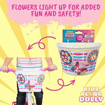 Bike Basket for Girls with Lightups - Kid's Bicycle Basket Accessories Gifts with 3 Motion Activated Blinking Flowers & Butterfly - (Fits Most Bikes) for Snacks Image 2