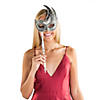 Black & Silver Masquerade Mask with Stick Image 1