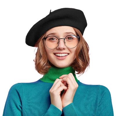 Black French Style Beret - Women's Classic Beret Hat For Casual Use - 1 Piece Image 2