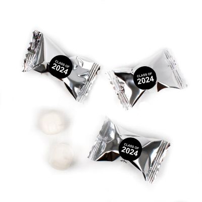 Black Graduation Candy Mints Party Favors Silver Individually Wrapped Buttermints Class of 2024 - 55 Pcs Image 1