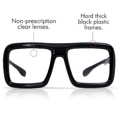 Black Oversized Thick Glasses &#226;&#8364;&#8220; Shiny Square Frame Old Man Nerd Costume Accessory Clear Lens Spectacles for Adults and Children Image 1