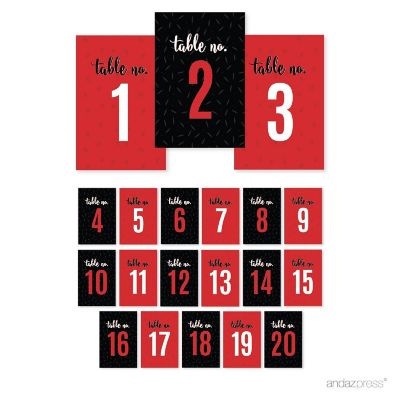 Black White Red Table Numbers 1-20 4x6 Image 1