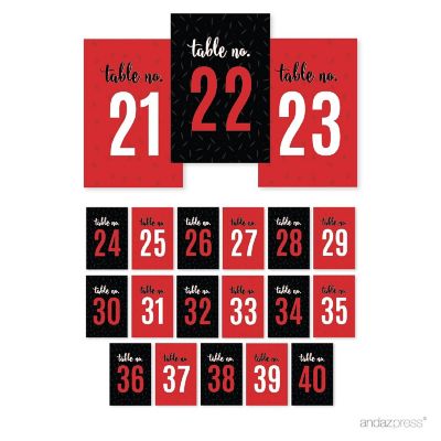 Black White Red Table Numbers 21-40 4x6 Image 1