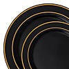 Black with Gold Edge Rim Plastic Dinnerware Value Set (120 Dinner Plates + 120 Salad Plates) Image 1