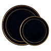 Black with Gold Edge Rim Plastic Dinnerware Value Set (120 Dinner Plates + 120 Salad Plates) Image 1