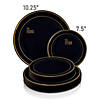 Black with Gold Edge Rim Plastic Dinnerware Value Set (120 Dinner Plates + 120 Salad Plates) Image 2