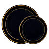 Black with Gold Edge Rim Plastic Dinnerware Value Set (40 Dinner Plates + 40 Salad Plates) Image 1