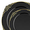 Black with Gold Fancy Round Disposable Plastic Dinnerware Value Set - (120 Settings) Image 1