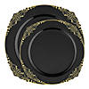 Black with Gold Fancy Round Disposable Plastic Dinnerware Value Set - (120 Settings) Image 1