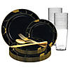 Black with Gold Marble Disposable Plastic Dinnerware Value Set (20 Settings) Image 1