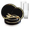 Black with Gold Moonlight Round Disposable Plastic Dinnerware Value Set (120 Settings) Image 1