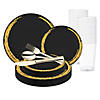 Black with Gold Moonlight Round Disposable Plastic Wedding Value Set - 60 Settings Image 1