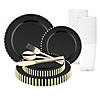 Black with Gold Pearl String Round Disposable Plastic Wedding Value Set - (20 Settings) Image 1