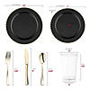 Black with Gold Pearl String Round Disposable Plastic Wedding Value Set - (20 Settings) Image 1