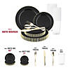 Black with Gold Pearl String Round Disposable Plastic Wedding Value Set - (20 Settings) Image 3
