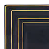 Black with Gold Square Edge Rim Plastic Dinnerware Value Set (120 Dinner Plates + 120 Salad Plates) Image 1