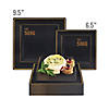 Black with Gold Square Edge Rim Plastic Dinnerware Value Set (120 Dinner Plates + 120 Salad Plates) Image 3