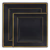 Black with Gold Square Edge Rim Plastic Dinnerware Value Set (40 Dinner Plates + 40 Salad Plates) Image 1