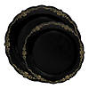 Black with Gold Vintage Rim Round Disposable Plastic Dinnerware Value Set (120 Dinner Plates + 120 Salad Plates) Image 1
