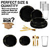 Black with Gold Vintage Rim Round Disposable Plastic Dinnerware Value Set (120 Settings) Image 2
