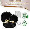 Black with Gold Vintage Rim Round Disposable Plastic Dinnerware Value Set (120 Settings) Image 3