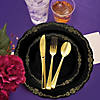 Black with Gold Vintage Rim Round Disposable Plastic Dinnerware Value Set (120 Settings) Image 4