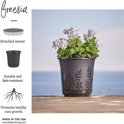 Bloem #FP0600 Fresia Indoor/Outdoor Flower Planter with Saucer, Black - 6" Image 2