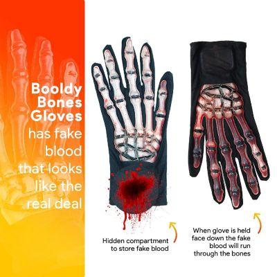Blood Zombie Skeleton Gloves - Skeleton Hands with Realistic Blood Costume Accessories Gloves - 1 Pair Image 1