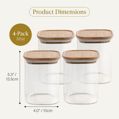 Bloom & Breeze Airtight Food Storage Containers with Labels, Acacia Wood Lids, 4-Piece Set 32oz Image 1