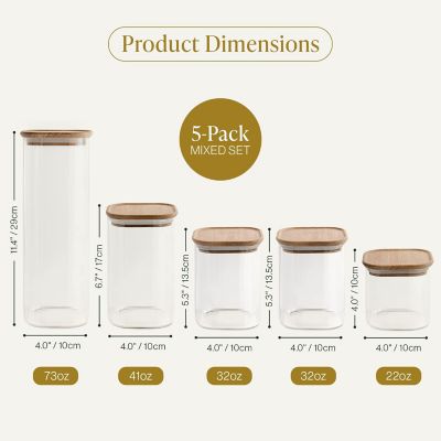 Bloom & Breeze Airtight Food Storage Containers with Labels, Acacia Wood Lids, 5-Piece Set (Mixed) Image 1