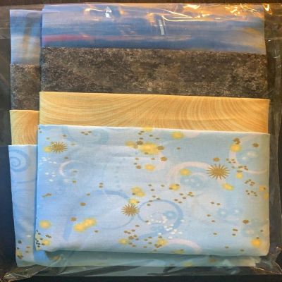 Blue and Gold Fat Quarter Four Pack  Solid and Novelty Sues Creating Cottage Image 1