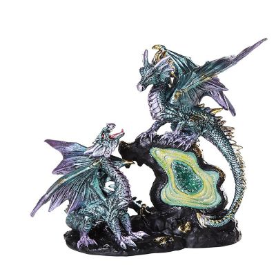 Blue Dragon Family Standing on Gemstones LED Light Up Figurine Fantasy D&#233;cor New Image 1