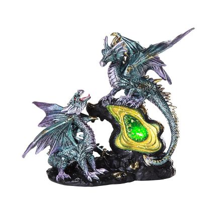 Blue Dragon Family Standing on Gemstones LED Light Up Figurine Fantasy D&#233;cor New Image 1