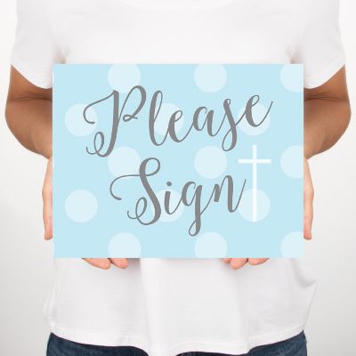 Blue/Gray Boy Baptism Signs, Please Sign Image 1