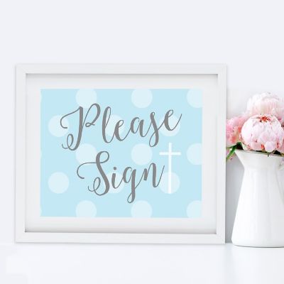 Blue/Gray Boy Baptism Signs, Please Sign Image 1