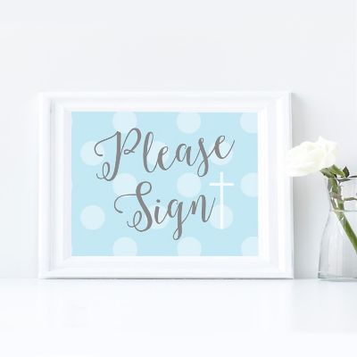 Blue/Gray Boy Baptism Signs, Please Sign Image 2