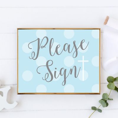 Blue/Gray Boy Baptism Signs, Please Sign Image 3