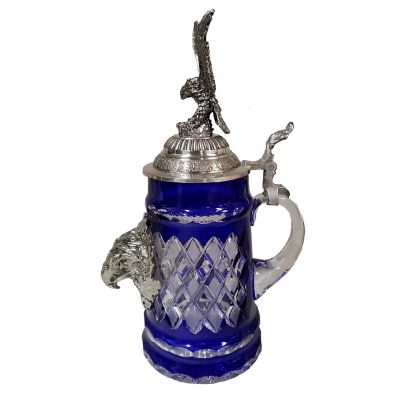 Blue Lord of Crystal Beer Stein with Flying Eagle Pewter Lid .5 L Image 1