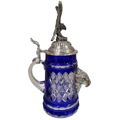 Blue Lord of Crystal Beer Stein with Flying Eagle Pewter Lid .5 L Image 2